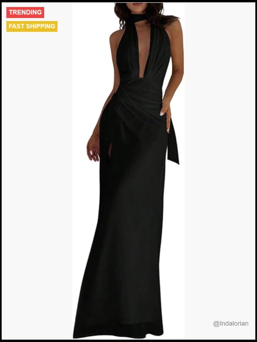 Sleeveless High Slit Halter Maxi Dress Deep V Neck Backless Party Wedding Guest